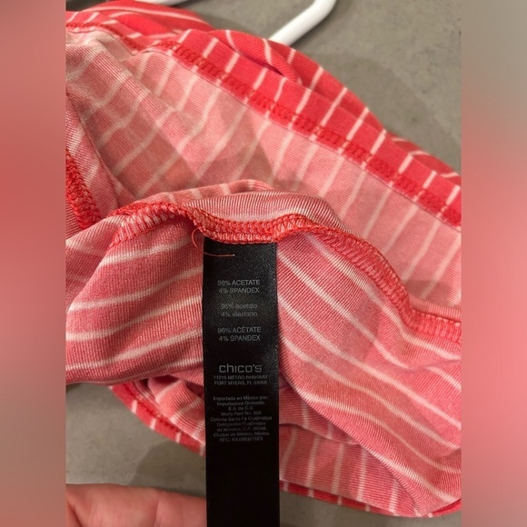 Chico’s Travelers Tunic 3/4 Sleeve Striped 1 V Neck Asymmetrical Pink Coral - Picture 4 of 7